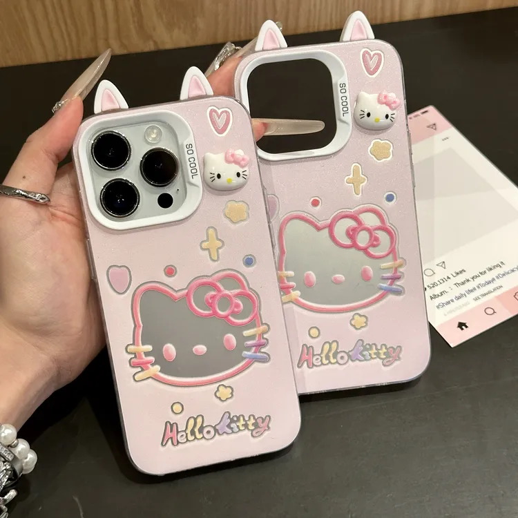 雅天立彩色KT猫耳朵适用苹果16手机壳iPhone华为P70vivoppo小米15