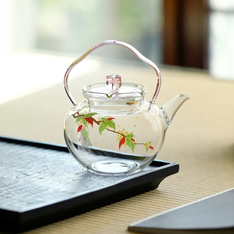 金桂铃兰玻璃提梁壶家用泡茶花茶壶高端女士一人用茶壶泡茶器单壶