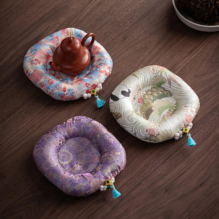 熹吾堂国风织锦布艺充棉壶承流苏甜甜圈壶垫家用禅意茶桌隔热垫子