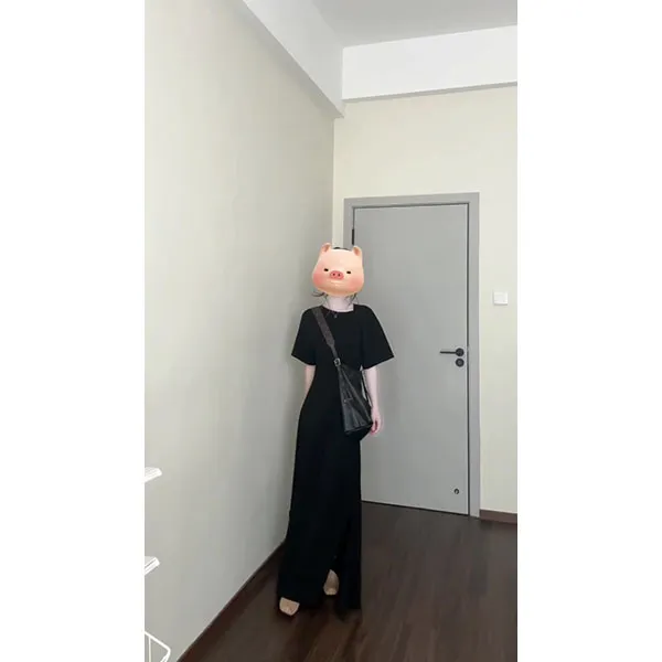 学院风气质短袖连衣裙女韩版夏季慵懒风宽松显瘦洋气T恤裙小黑裙