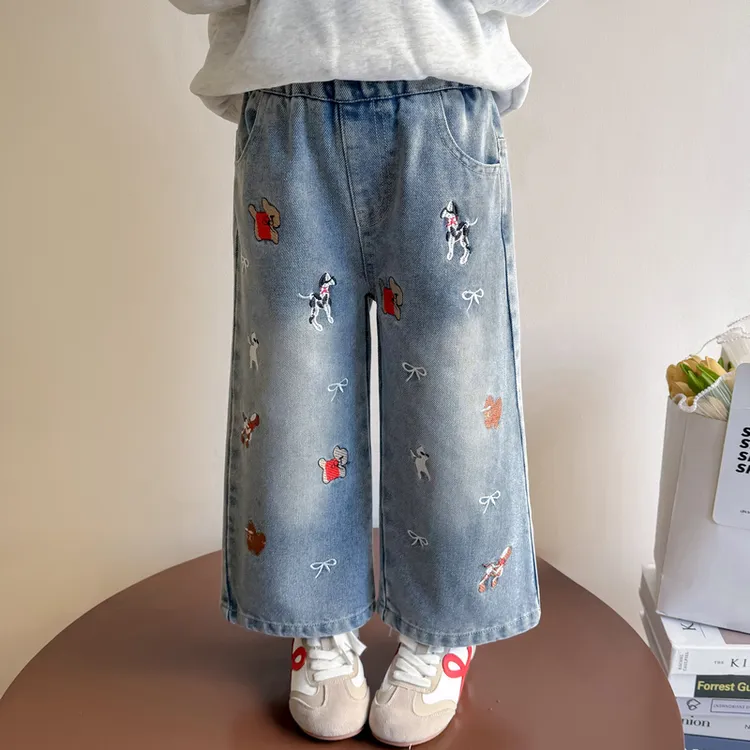 女童牛仔裤春秋款2025新款儿童春装洋气女宝宝裤子女孩春季阔腿裤