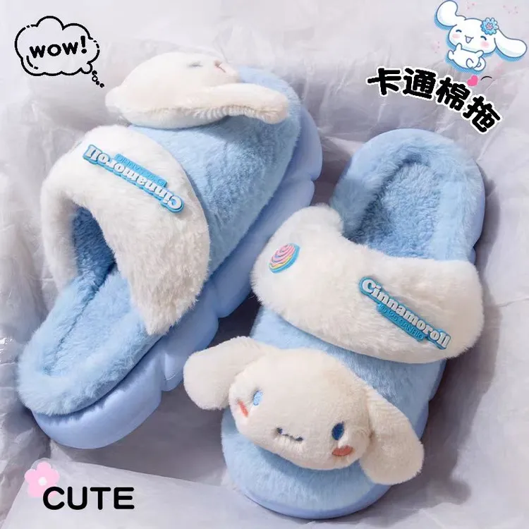 可爱三丽鸥儿童棉拖鞋2025冬季亲子室内家居毛绒保暖厚底防滑拖鞋