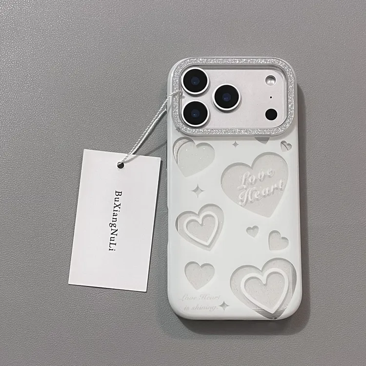 韩系ins镂空细闪英文爱心适用苹果17pro手机壳iPhone16全包15/14