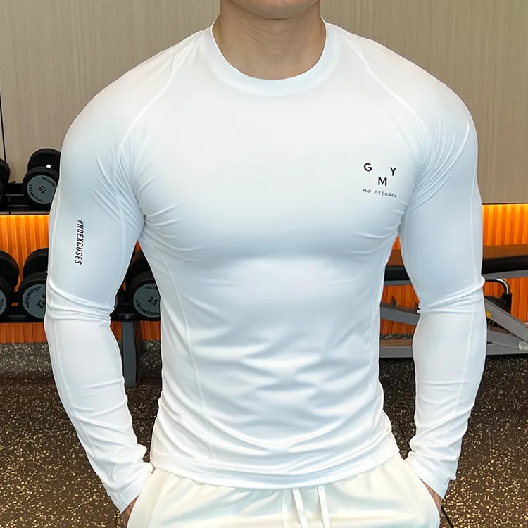 新款男士长袖圆领T恤健身训练服紧身衣运动跑步速干显壮衣打底衫