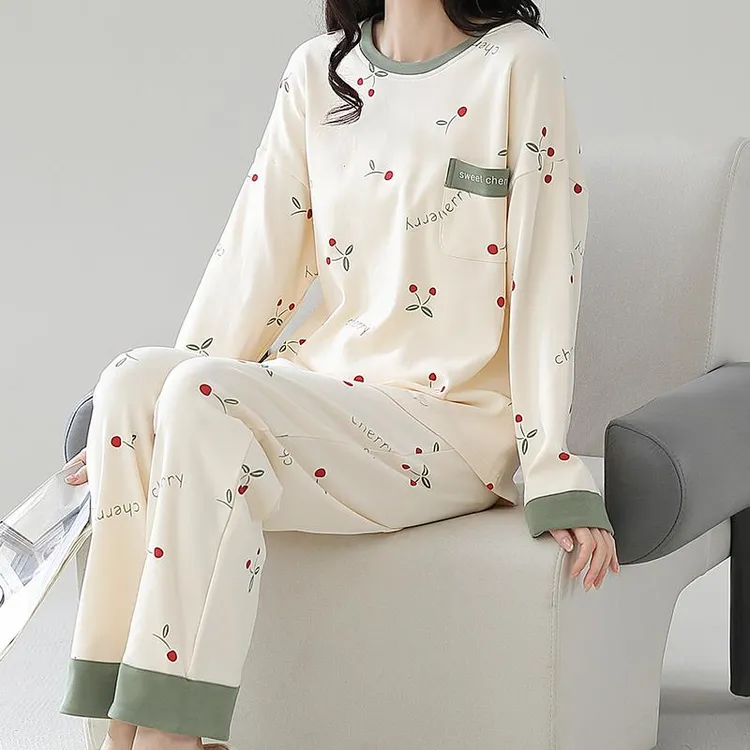 FAVMARTHA睡衣女春秋款2025新款纯棉长袖可外穿夏季薄款大码女士