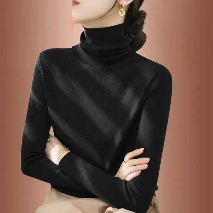 时尚百搭显年轻毛配大衣内搭高领毛衣女秋冬新款堆堆领针织打底衫
