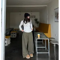 Our2【小绿水洗裤】设计款百搭显瘦压褶休闲裤【X5922】