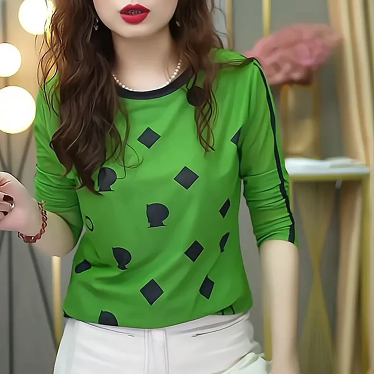 欧货网纱打底衫女2025秋冬新款时尚印花上衣洋气修身长袖T恤小衫