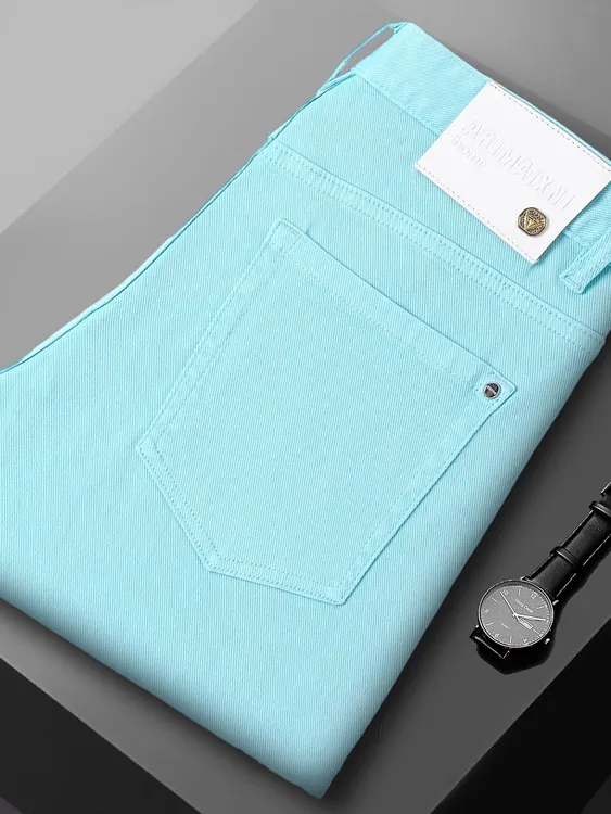 2025秋冬新款男士潮流时尚天空蓝色休闲牛仔裤男修身小脚弹力长裤