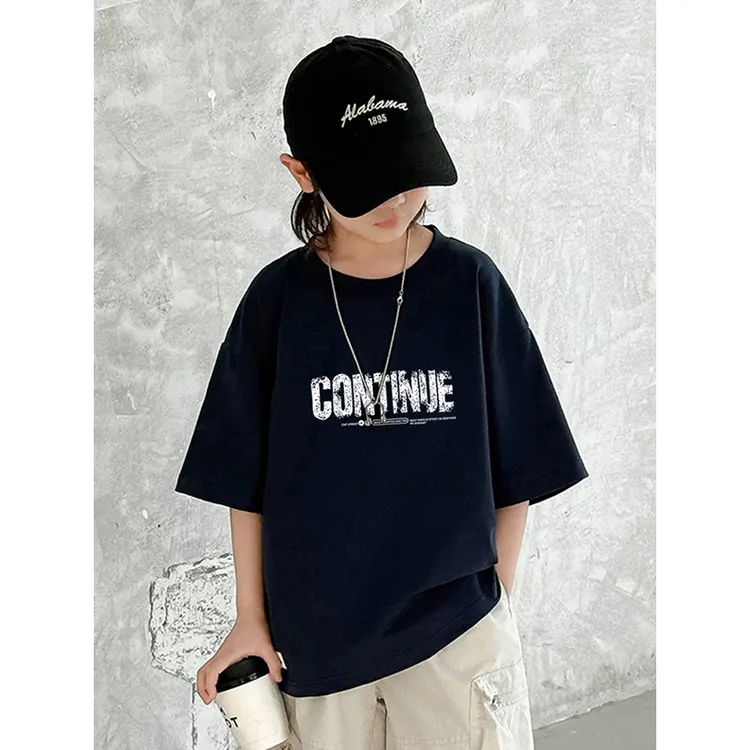 100%纯棉常规版男童短袖宽松型夏装夏季T恤半袖韩版时尚款中大童