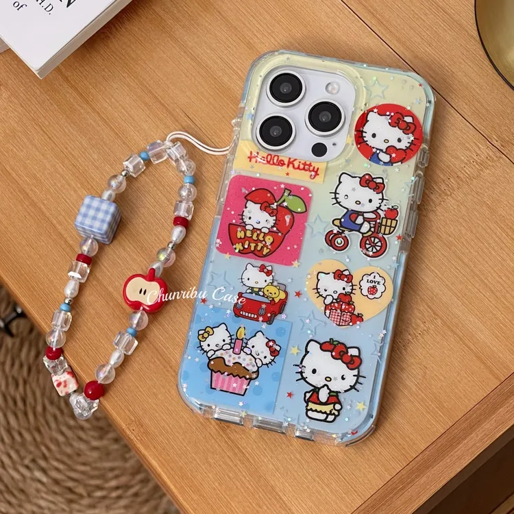 kitty方格图插画适用苹果16promax手机壳iphone15/14/13保护套ins