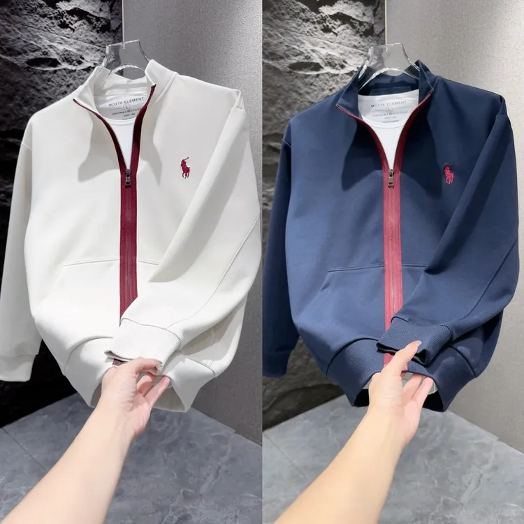 2025秋季男士新款拼色时尚潮流简约拉链百搭卫衣式立领休闲外套男