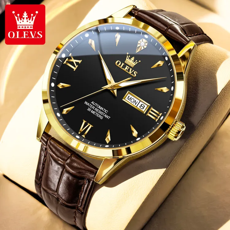 瑞士认证爆款名表真皮带商务男士全自动机械表双日历夜光防水男商品图