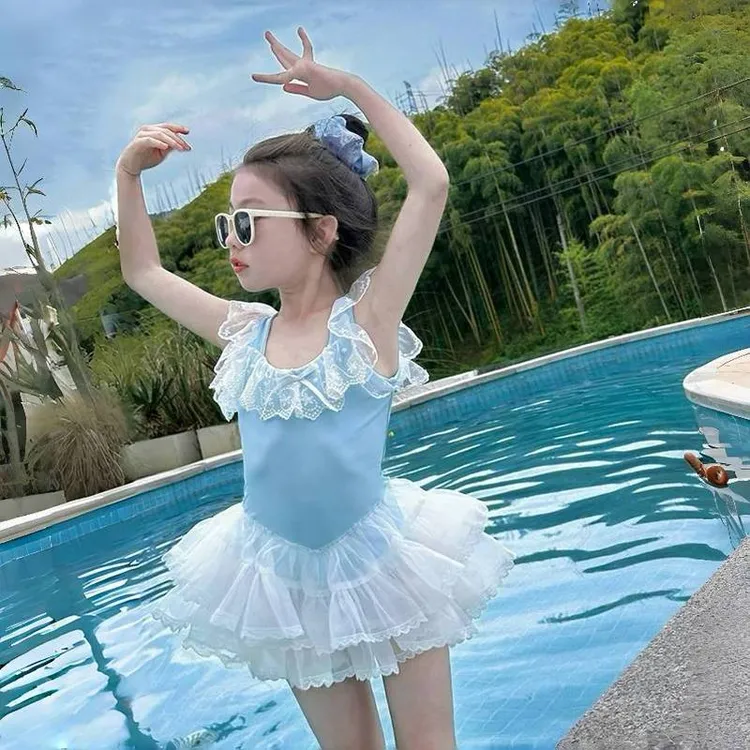 儿童童装女童泳衣2025新款小公举速干连体泳衣甜美小女孩度假泳衣