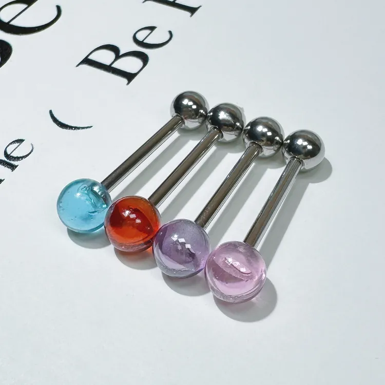 钛钢耳饰 人鱼泪舌钉 圆珠6mm锆石舒适钛钢潮流穿孔小众饰品轻奢