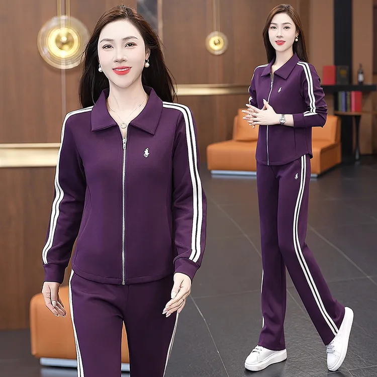 宽松休闲套装新款加绒运动服洋气爆款品牌妈妈长袖t恤女春秋装