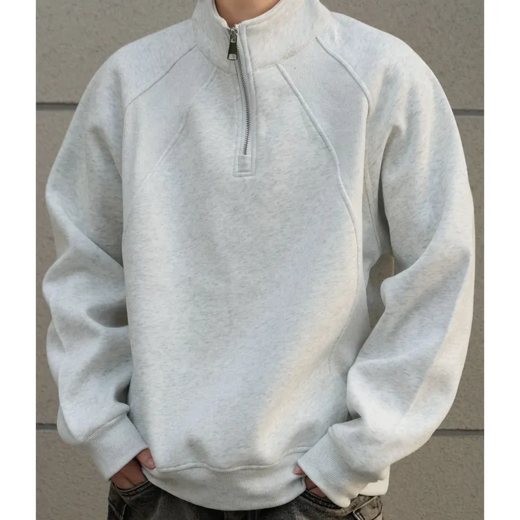 春秋冬重磅纯色半拉链卫衣短款运动卫衣休闲宽松长袖男女同款