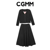 CGMM/橱柜密码秋冬新款加绒撞色假两件针织衫半身裙套装DSOMB5251