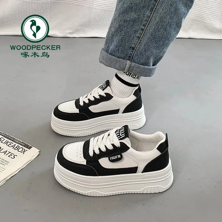 啄木鸟松糕厚底小白鞋女2025年秋季新款学生百搭增高休闲运动板鞋