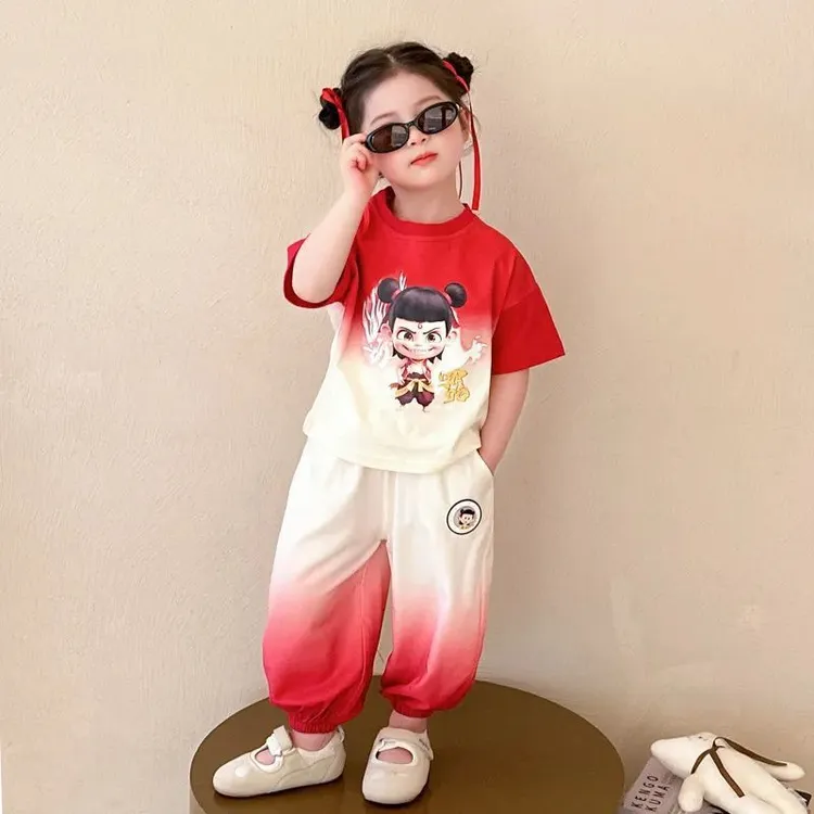 女童洋气时髦哪吒套装夏季2025新款儿童童装女孩运动夏款两件套潮
