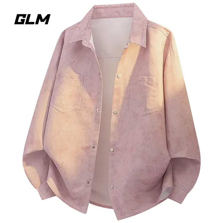 GLM加肥加大百搭扎染长袖衬衫男款秋季高级感长袖衬衣外套大码