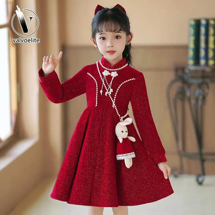 VALVOELITE女童旗袍洋装秋季新款小女孩公主裙中国风唐装长袖裙子
