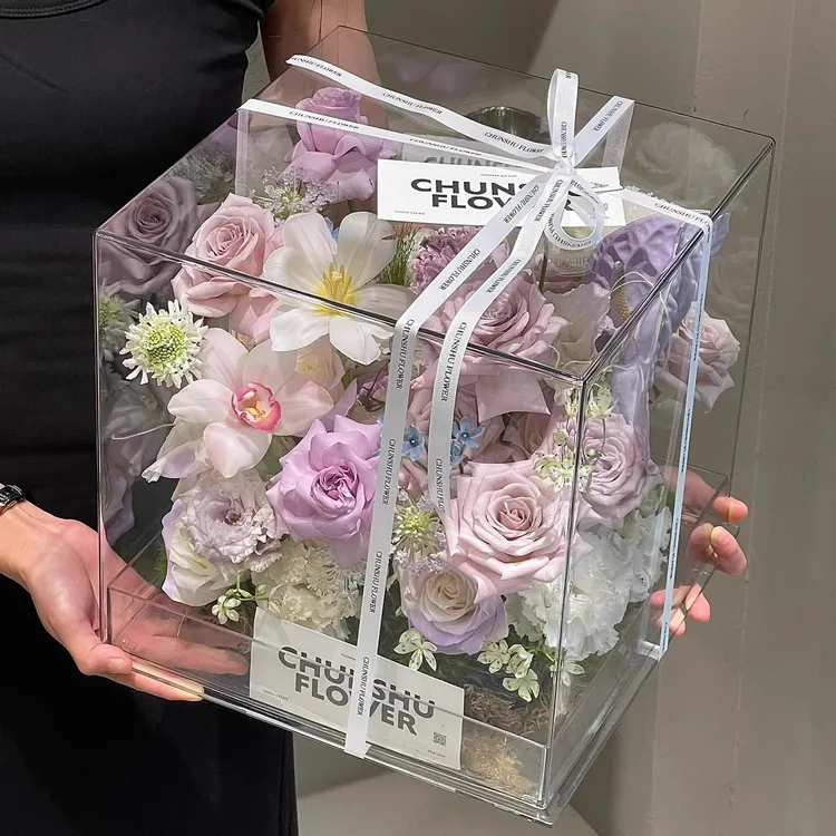亚克力透明花盒方形鲜花礼品包装盒玫瑰礼盒展示盒永生花礼物空盒
