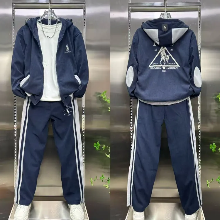 2025秋季连帽灯芯绒刺绣复古休闲百搭情侣夹克外套直筒裤时尚套装