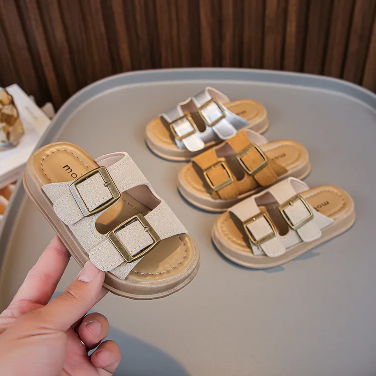 儿童复古一字拖夏季新款韩版男童外穿凉拖女童洋气软底防滑沙滩鞋