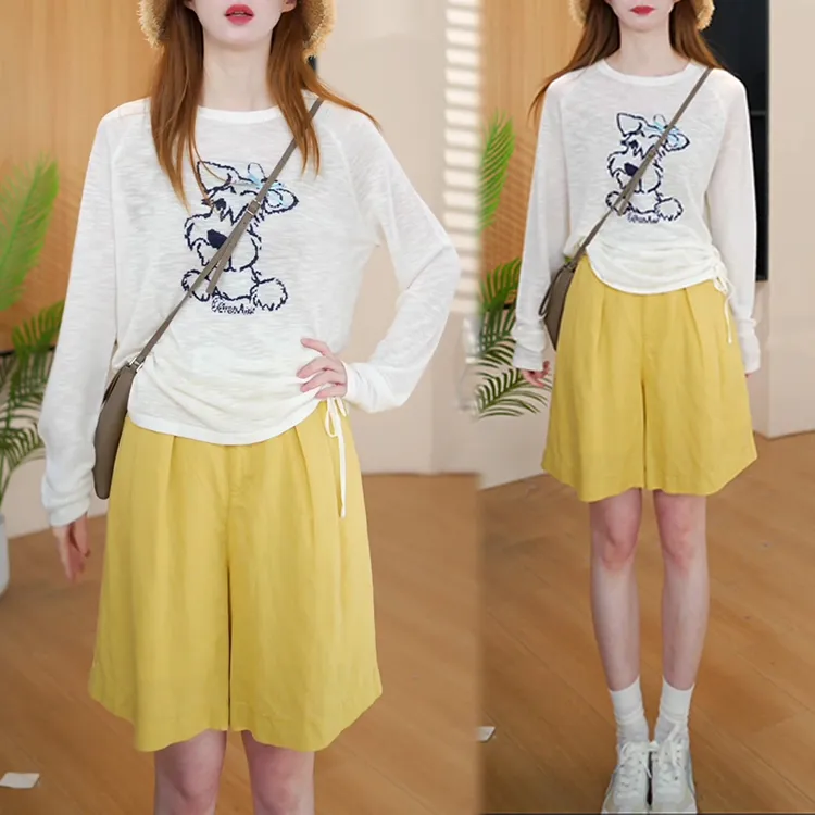 夏季凉感防晒罩衫不规则针织衫+休闲裤高腰时尚百搭阔腿短裤套装