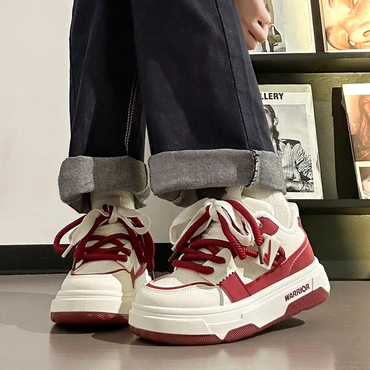 回力酒红色板鞋女2025秋季新款厚底小白鞋子港风复古运动休闲鞋女