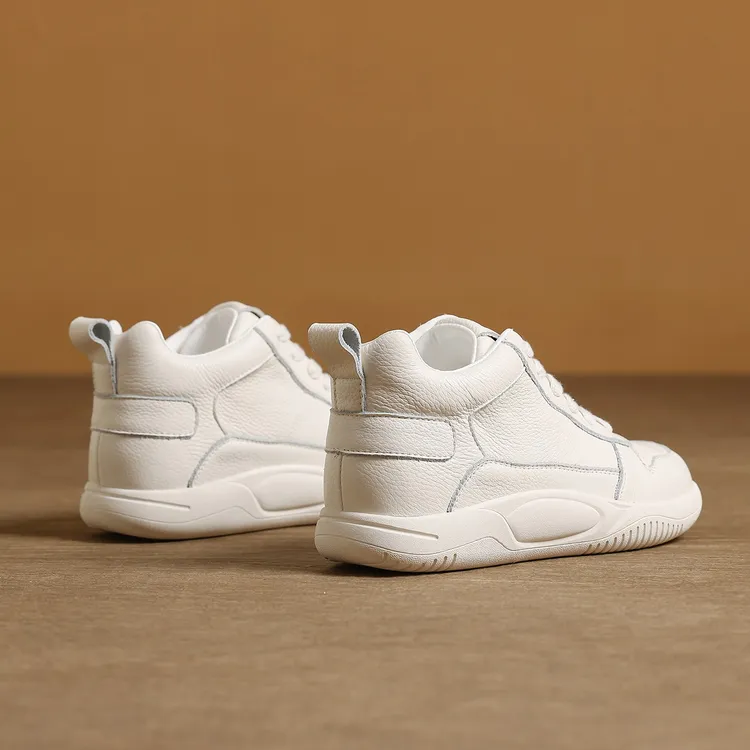 头层牛皮高帮休闲鞋加绒保暖小白鞋女软底百搭板鞋平底德迅阿甘鞋