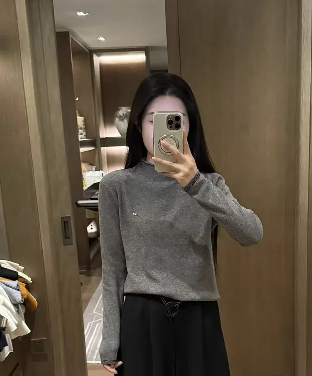 宿慕SUMU纯色套头花边领毛衣11-8新款2025冬季百搭显瘦针织衫7789