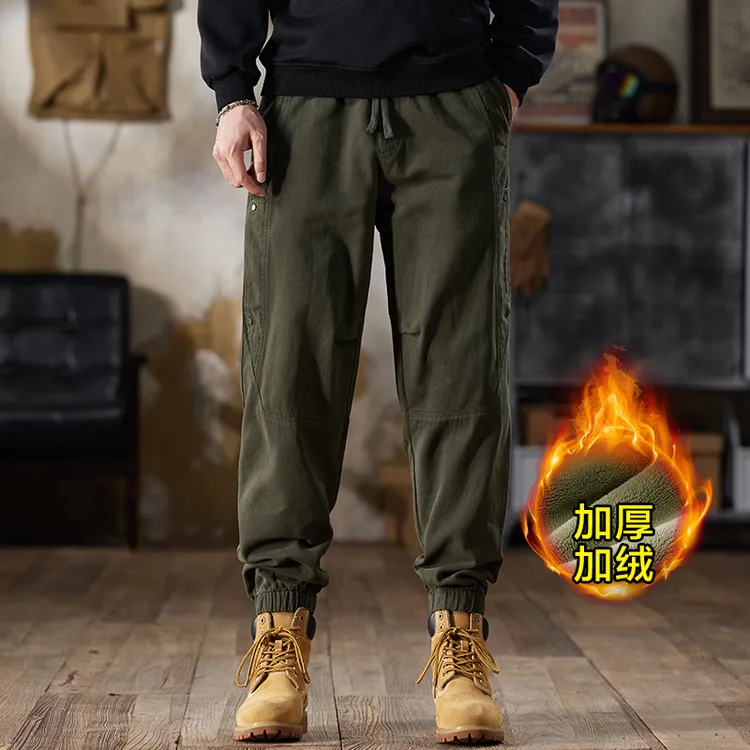 秋冬新款美式重磅棉时尚潮流束脚休闲裤男士纯棉宽松百搭工装裤子