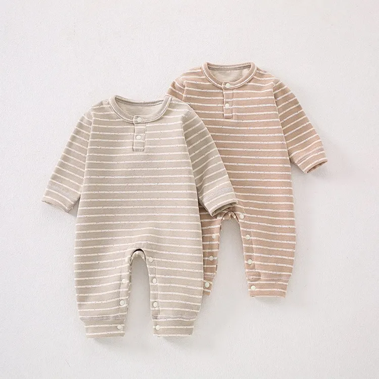 婴儿秋冬无骨条纹连体衣宝宝哈衣家居服婴幼儿羊毛蚕丝爬服加绒