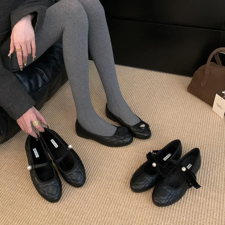 小香风平底黑色加绒玛丽珍单鞋女2025新款春秋法式温柔保暖晚晚鞋