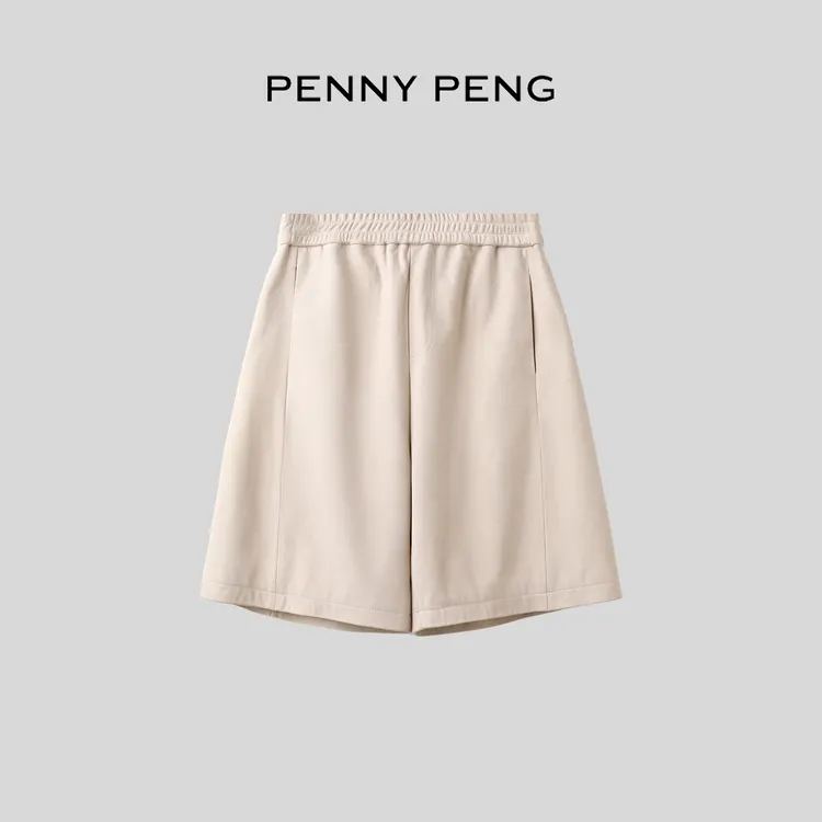 PENNYPENG 慵懒画廊 黑标系列秋冬新款亲肤柔软绵羊皮松紧腰中裤