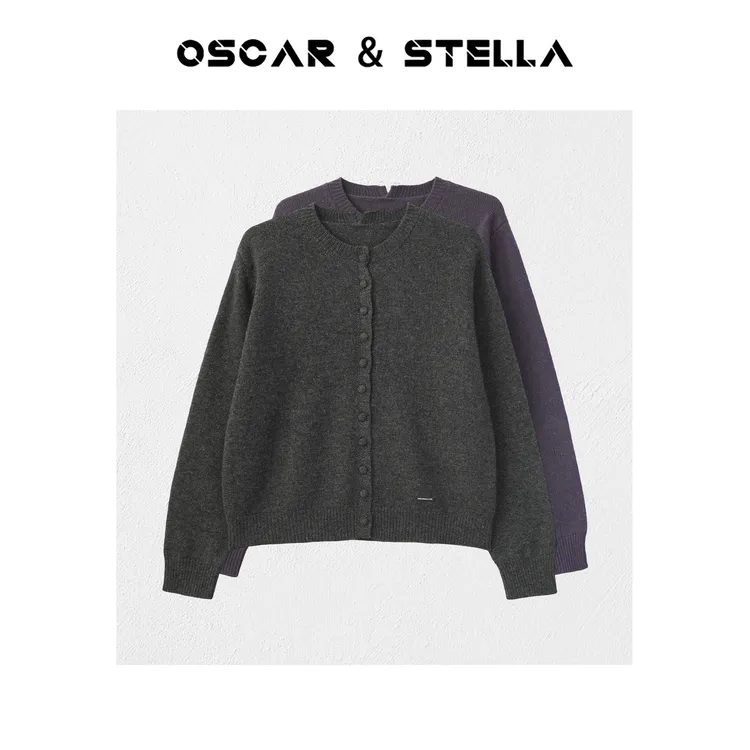 OSCAR&STELLA【山野间】休闲针织宽松纽扣开衫圆领毛衣34-122508