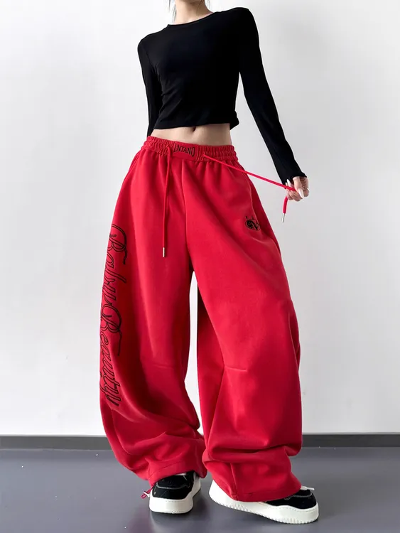 2025秋季新款韩版宽松显瘦百搭休闲裤女高腰直筒阔腿长裤子潮