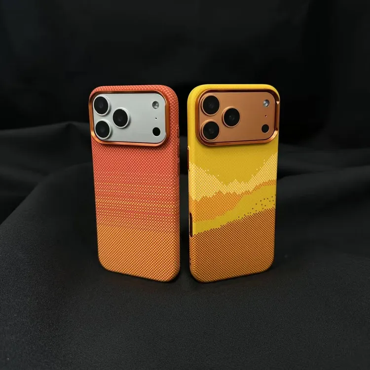 凯夫拉纹橙色系列适用iPhone17promax肤感磁吸苹果17pro浮雕手感