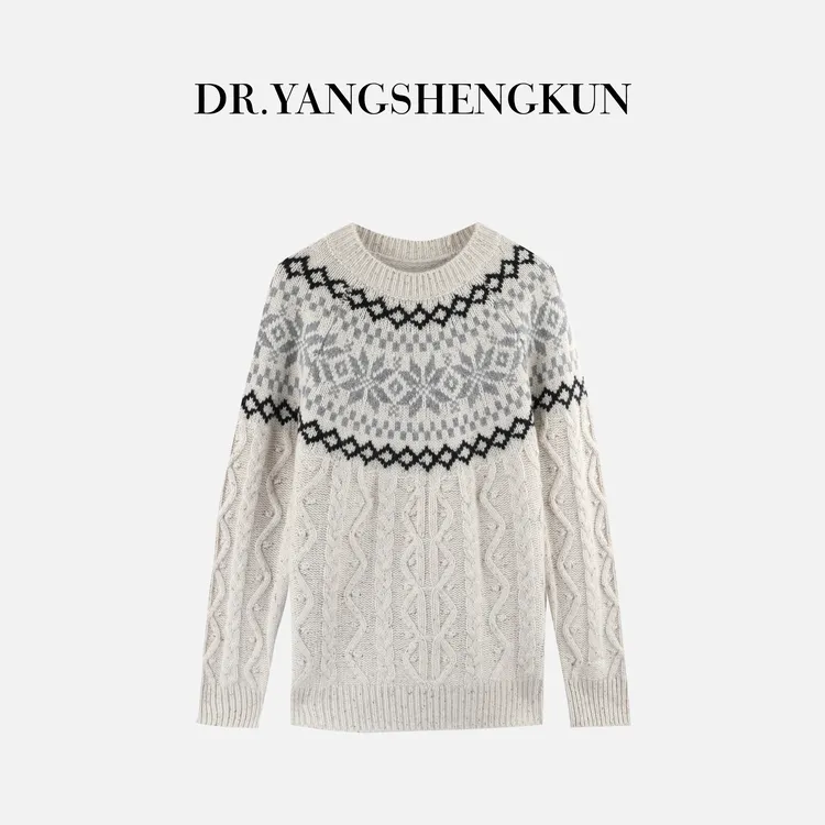 杨圣坤2025新品100%山羊绒费尔岛提花圆领套头针织衫S82592928