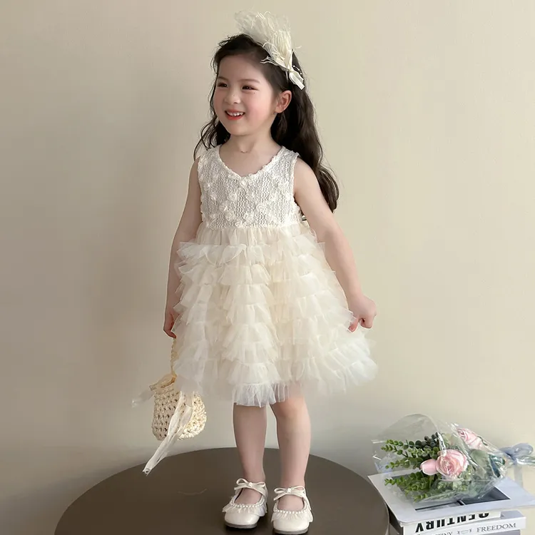 女童小香风连衣裙夏季2025新款儿童马甲裙礼服套装宝宝公主蛋糕裙