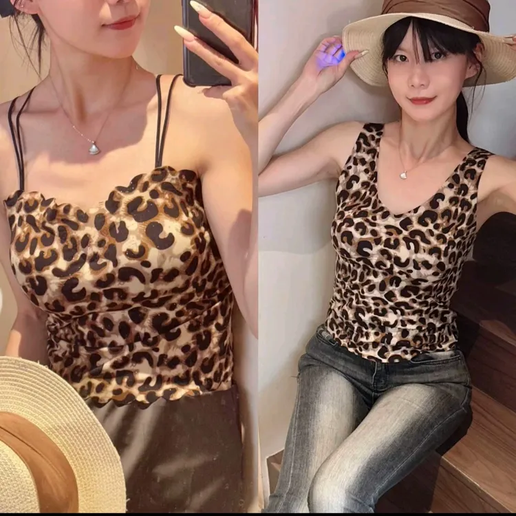 6158-新款修身可外穿美背打底百搭显瘦豹纹背心