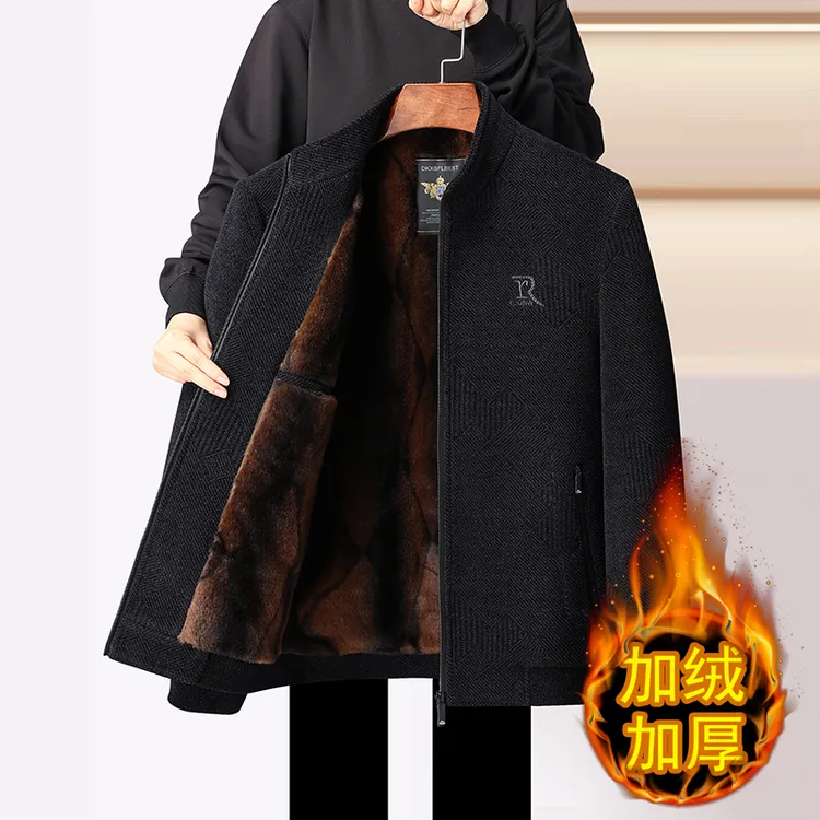 爸爸外套秋冬款中老年棉衣男装加绒加厚雪尼尔夹克老年人爷爷茄克