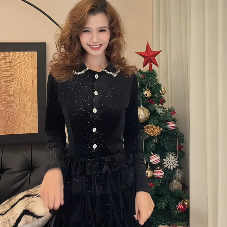 （达）跨年款重工biling-biling钻钻领蛋糕裙