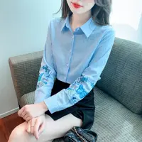秋装2025年新款纯棉衬衫女长袖刺绣女士衬衣时尚减龄修身全棉上衣