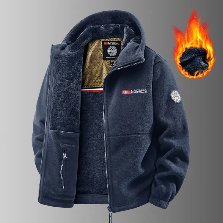 男士冬季户外抓绒衣保暖连帽加厚加绒宽松石墨烯摇粒绒外套男女款