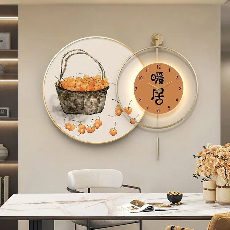餐厅挂钟装饰画现代新中式沙发钟表餐桌饭厅挂画简约客厅暖居时钟