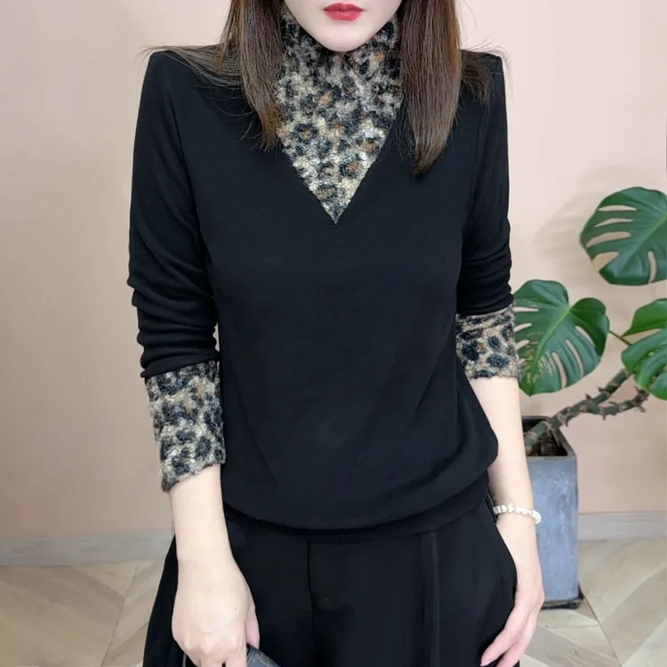 2025冬季新品时尚百搭显瘦双面绒假两件设计感女士长袖上衣8332