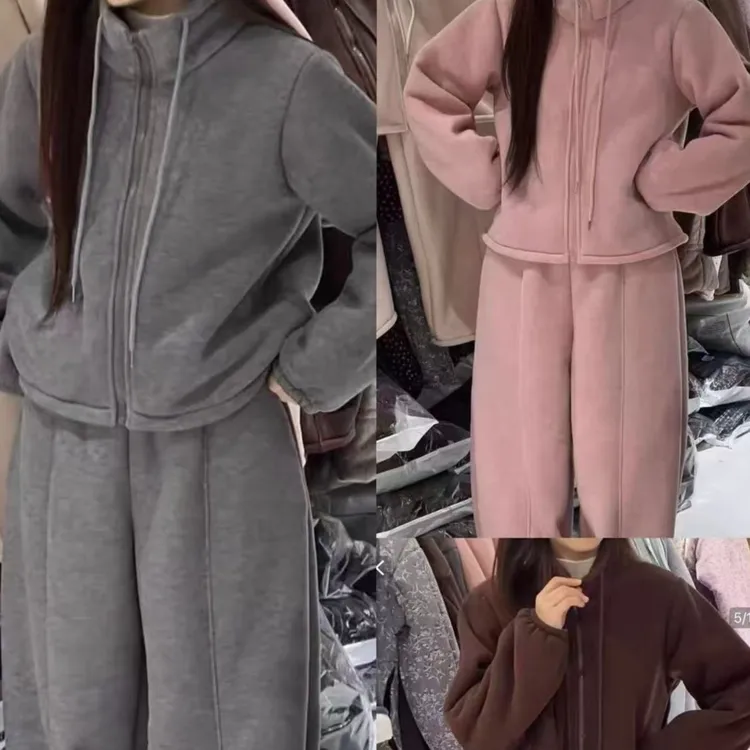 女士新款立领妞妞条直筒裤三层加厚可外穿家居睡衣套装6608